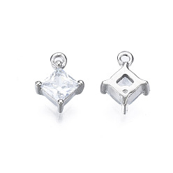 Real Platinum Plated Long-Lasting Plated 925 Sterling Silver Cubic Zirconia Charms, Nickel Free, Rhombus, Real Platinum Plated, 6.5x5x2.5mm, Hole: 0.8mm