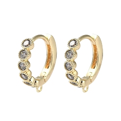 Real 18K Gold Plated Brass Micro Pave Cubic Zirconia Hoop Earrings Findings, Ring, Real 18K Gold Plated, 14x13x2.5mm, Hole: 1mm, Pin: 1mm, 18 Gauge(1mm)