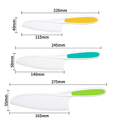 Mixed Color Plastic Cake Knife, with Thermo-Plastic-Rubber, Kitchen Baking Tool, Mixed Color, 220~275x40~55mm, 3pcs/set