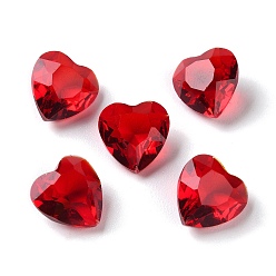 Red Transparent Glass Rhinestone Cabochons, Faceted, Heart, Pointed Back, Red, 10x10x6mm