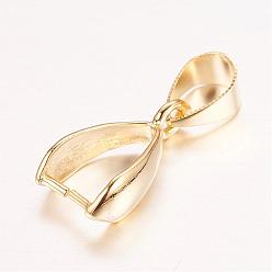 Real 18K Gold Plated Rack Plating Brass Pendant Pinch Bails, Nickel Free, Real 24K Gold Plated, 13.5x7~8x4mm, Hole: 4x5mm