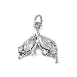 Платина Латунные микро проложить кубического циркония подвески, прелести рыбий хвост, с целью перехода в кольце, долговечный, без кадмия и без свинца, стойки покрытие, платина, 16x16x3 мм, отверстие : 3 мм