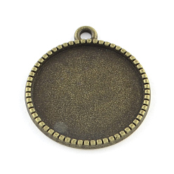 Antique Bronze Tibetan Style Alloy Flat Round Pendant Cabochon Settings, Cadmium Free & Nickel Free & Lead Free, Antique Bronze, Tray: 14mm, 20x16.5x2mm, Hole: 2mm, about 833pcs/1000g