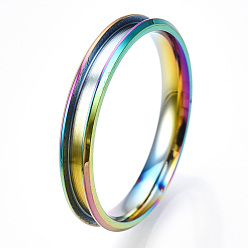 Rainbow Color 201 рифленое кольцо из нержавеющей стали для женщин, Радуга цветов, внутренний диаметр: 21 мм, широк: 4 мм