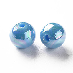 Bleu Ciel Foncé Perles acryliques opaques, de couleur plaquée ab , ronde, bleu profond du ciel, 12x11mm, Trou: 2.5mm, environ566 pcs / 500 g