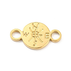 Real 18K Gold Plated 304 Stainless Steel Connector Charms, Flat Round with Compass, Real 18K Gold Plated, 11x19x1.5mm, Hole: 3mm