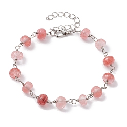 Quartz Cerise Bracelets à maillons en perles de verre de quartz cerise pour femmes, 7-7/8 pouce (20 cm)