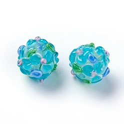 Light Sky Blue Handmade Bumpy Lampwork Beads, Round, Light Sky Blue, 12~13mm, Hole: 1.5~1.6mm