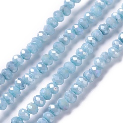 Light Sky Blue Opaque Glass Beads Strands, Faceted, Rondelle, Light Sky Blue, 4x3mm, Hole: 0.9mm, about 135pcs/strand, 17.72~17.91''(45~45.5cm)