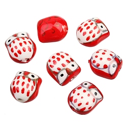 Red Pearlized Handmade Porcelain Beads, Owl, Red, 15x16mm, about 10pcs/bag