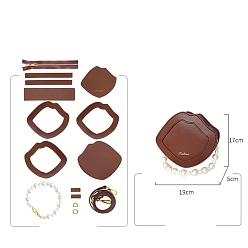 Saddle Brown Handmade DIY Pearl Handle Shell Shape Bag Making Kit, Including PU Leather Bag Accessories, Saddle Brown, 19x17x5cm