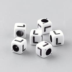 Letter L Opaque Acrylic Beads, Letter Style, Cube, Letter.L, 6x6x6mm, Hole: 3mm, about 3000pcs/500g
