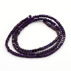 Purple Plated Grade A Electroplate Non-magnetic Synthetic Hematite Beads Strands, Cube, Purple Plated, 2x2x2mm, Hole: 1mm, about 178pcs/strand, 15.7 inch
