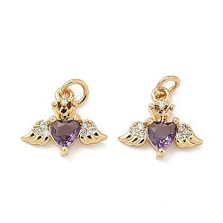 Средняя Орхидея Латунные микро проложить кубического циркония подвески, подвески в виде сердца и крыльев, без свинца и без кадмия, стойки покрытие, долговечный, реальный 18 k позолоченный, средне орхидеи, 10x12x3 мм, Перейти кольцо: 4x0.8 мм, 2.5 мм внутренним диаметром