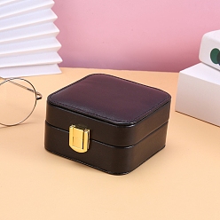 Black Imitation Leather Jewelry Boxes, with Velvet and Mirror Inside, for Rings, Necklaces, Earrings, Rings Storage, Square, Black, 10x10x5.8cm
