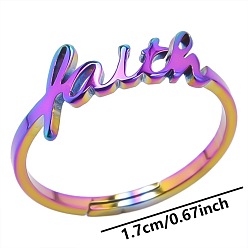 Rainbow Color 304 Stainless Steel Adjustable Ring, Word Faith, Rainbow Color, Inner Diameter: 17mm