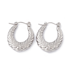 Stainless Steel Color 304 Stainless Steel Wheat Ring Thick Hoop Earrings for Women, Stainless Steel Color, 23.5x19x3.7mm, Pin: 0.7mm