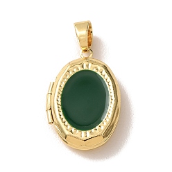 Темно-Зеленый Латунь эмаль Locket подвески, овальные амулеты, темно-зеленый, 16x23.5x4.5 мм, отверстие : 5.5~6x4 мм, Внутренние размеры: 14x10 mm