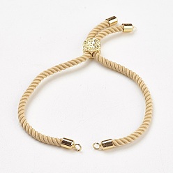 Real 18K Gold Plated Nylon Twisted Cord Bracelet Making, Slider Bracelet Making, with Brass Findings, Cadmium Free & Lead Free, Long-Lasting Plated, Tree of Life, Light Khaki, Real 18K Gold Plated, 210~220x2mm, Hole: 2mm