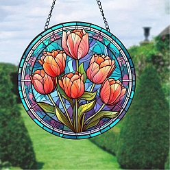 Flower Stained Acrylic Window Hanger Panel, with Metal Chain and Jump Rings, for Suncatcher Window Hanging Decoration, Flower, 150x2mm