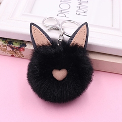 Black Imitation Rabbit Fur Keychain, Cat, Black, Pendant: 9.5x8cm