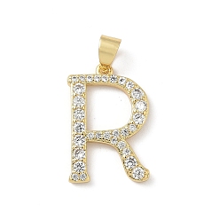Letter R Латунные микро проложить кубического циркония подвески, без свинца и без кадмия, долговечный, реальный 18 k позолоченный, стойки покрытие, Буква R, 20x13x2 мм, отверстие : 4.5x3 мм