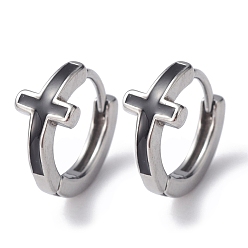 Stainless Steel Color 316 Stainless Steel Cross Hoop Earrings for Men Women, Stainless Steel Color, 13x7x15mm, Pin: 1mm
