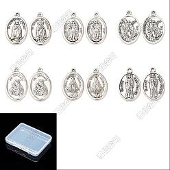 Mixed Color 30Pcs 6 Styles Religion Tibetan Style Alloy Pendants, Oval Charms, Lead Free & Cadmium Free, Mixed Color, 26x16.5x3mm, Hole: 1.5mm, about 5pcs/style