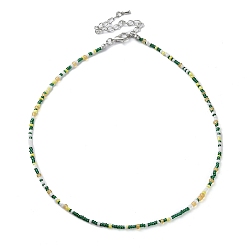 Dark Green Glass Beaded Necklace, with Alloy Clasps, Dark Green, 16.10 inch(40.9cm)