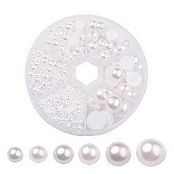 White 1Box ABS Plastic Imitation Pearl Dome Cabochons, Half Round, White, 4~12x2~6mm, about 690pcs/box
