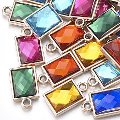 Light Gold UV Plating Acrylic Pendants, with Acrylic Rhinestone, Faceted, Rectangle, Mixed Color, Light Gold, 21x13x5mm, Hole: 2mm