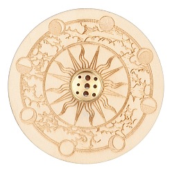 Floral White Wooden Sun Pattern Incense Holder for Sticks, with Brass Holder, Meditation Aromatherapy Furnace Home Decor, Floral White, 100x5mm