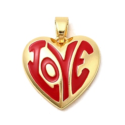 Красный Латунь эмаль подвески, сердце прелести, без свинца и без кадмия, долговечный, стойки покрытие, реальный 18 k позолоченный, красные, 19x20x4.5 мм, отверстие : 3.5x5.5 мм