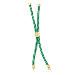 Green Twisted Nylon Cord Silder Bracelets, Link Bracelet Making for Connector Charm, with Long-Lasting Plated Golden Brass Cord End & Alloy Tree of Life, Green, 8-3/4~8-7/8 inch(22.2~22.6cm), Hole: 2mm