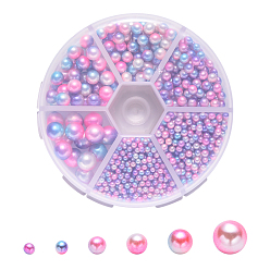 Hot Pink Rainbow Acrylic Imitation Pearl Beads, Gradient Mermaid Pearl Beads, No Hole, Round, Hot Pink, 80x20mm, 2.5mm/3mm/4mm/5mm/6mm/8mm, 1253pcs/box