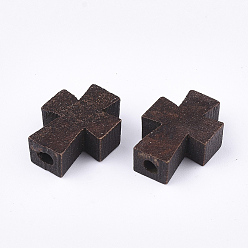 Coconut Brown Natural Wooden Beads, Dyed, Cross, Coconut Brown, 13.5x10x4.5mm, Hole: 1.5mm