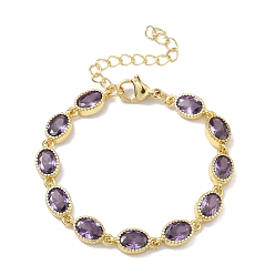 Средняя Орхидея Овальные латунные браслеты-цепочки с инкрустацией кубическим цирконием для женщин, стойки покрытие, без кадмия и без свинца, долговечный, золотые, средне орхидеи, 5.71 дюйм (14.5 см)