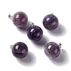 Amethyst Natural Amethyst Pendants, with Platinum Tone Brass Findings, Round Charm, 22x18mm, Hole: 3x6mm