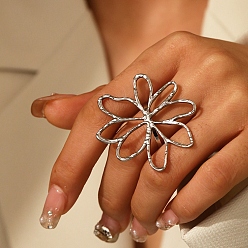Цветок 304 регулируемые манжеты из нержавеющей стали для женщин, цвет нержавеющей стали, цветок, 40x42 мм, регулируемый