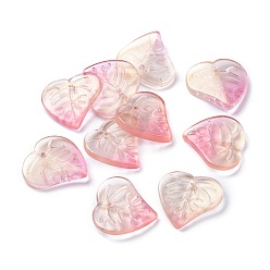 Light Salmon Transparent Glass Beads, with Glitter Gold Powder, Two Tone, Leaf, Light Salmon, 15x15x3mm, Hole: 1.2mm