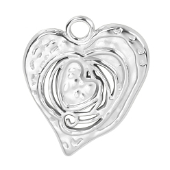 Stainless Steel Color 201 Stainless Steel Pendants, Textured, Heart Charms, Stainless Steel Color, 21x18x2mm, Hole: 2.5mm
