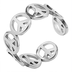 Stainless Steel Color Stainless Steel Hollow Out Peace Sign Open Cuff Ring for Women, Stainless Steel Color, Inner Diameter: 17mm