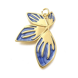 Темно-Синий Латунь эмаль подвески, с целью перехода в кольце, без свинца и без кадмия, реальный 18 k позолоченный, цветочный шарм, темно-синий, 33.5x24.5x2 мм, отверстие : 3.3 мм