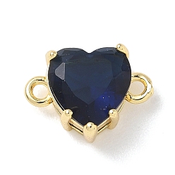 Темно-Синий Латунные стеклянные подвески-сердечки для соединения элементов, реальный 18 k позолоченный, стойки покрытие, долговечный, без кадмия и без свинца, темно-синий, 11x15.5x7.5 мм, отверстие : 1.6 мм