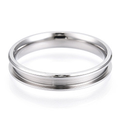 Stainless Steel Color 201 Stainless Steel Grooved Finger Ring for Men Women, Stainless Steel Color, US Size 9 1/4(19.1mm), Wide: 4mm