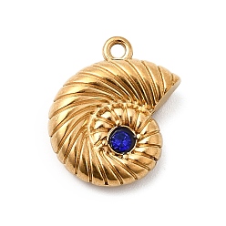 Капри Синий 304 подвески из нержавеющей стали с микропаве из стразов, подвески в форме ракушек, ионное покрытие (ip), реальный 18 k позолоченный, Капри синий, 17x13.5x5 мм, отверстие : 1.4 мм