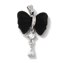 Черный Подвески из платиновой стойки с покрытием из латуни, cmолой, долговечный, без свинца и без кадмия, бантом, разноцветные, чёрные, 26x16.5x5 мм, отверстие : 4x2.5 мм