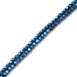 Plaqué Bleu Galvanoplastie synthétiques perles d'hématite non-magnétiques brins, facette, polygone, bleu plaqué, 2.5~3mm, Trou: 0.9mm, Environ 145 pcs/chapelet, 15.35 pouce (39 cm)