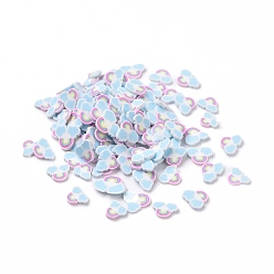 Light Sky Blue Handmade Polymer Clay Cabochons, Rainbows with Clouds, Light Sky Blue, 5~5.5x5~6.5x0.5mm, about 500000pcs/1000g