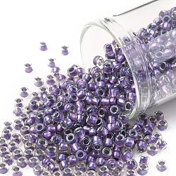 (265) Inside Color AB Crystal/Metallic Purple Lined Тохо 8/0 круглые бусины, японский бисер, (265) внутри цвет ab кристалл / пурпурный металлик на подкладке, 8/0, 3 мм, отверстие : 1 мм, Около 222 шт / 10 г